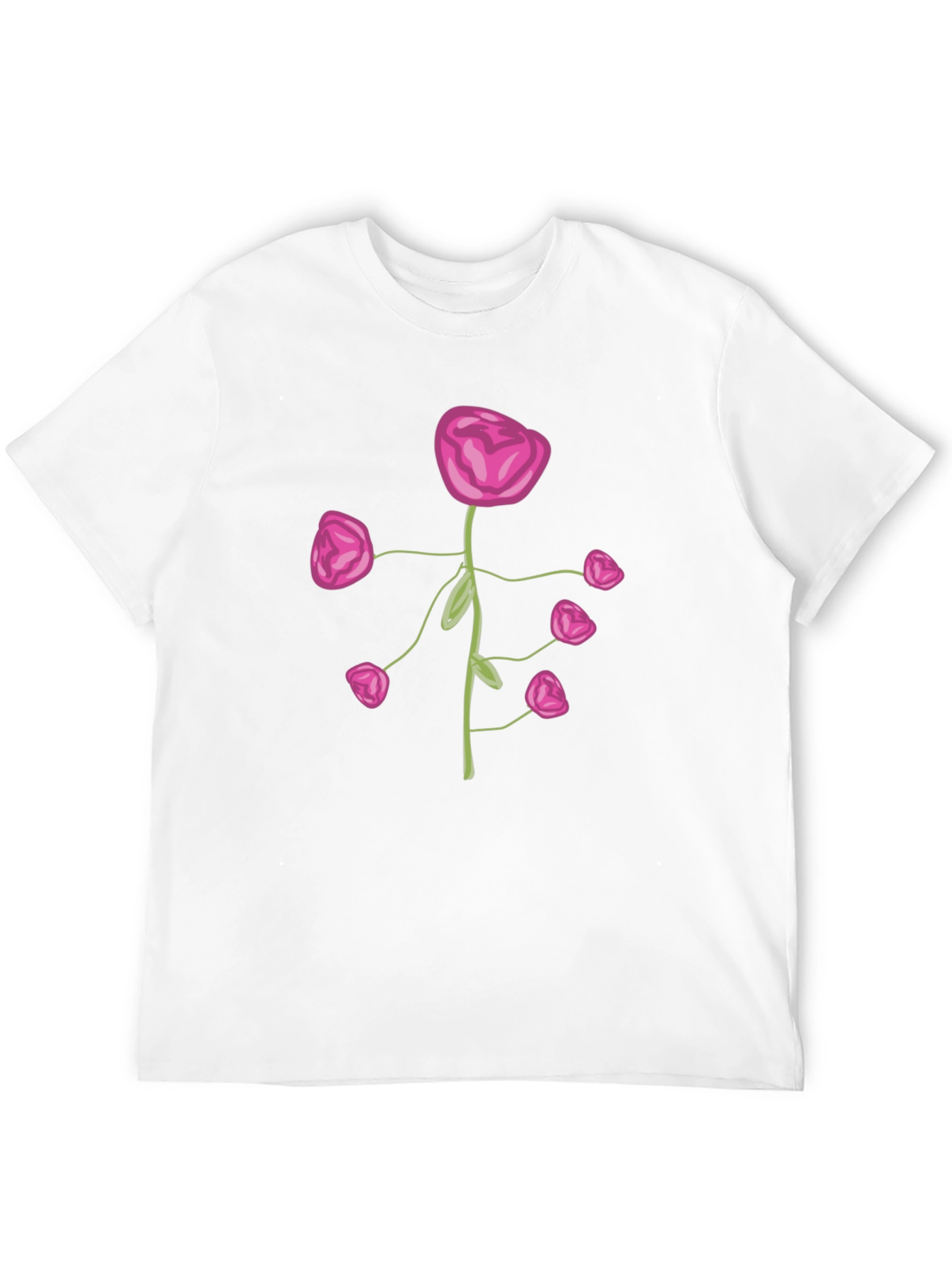 Pink Flower Print Black T-Shirt