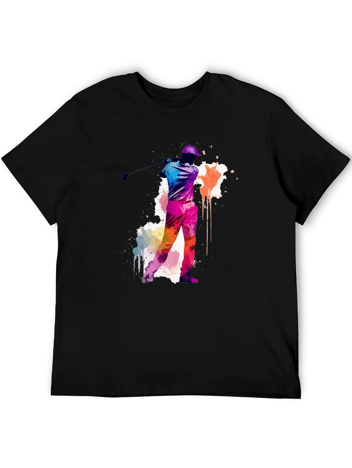 Golfing Watercolor Tee - Black Cotton T-Shirt