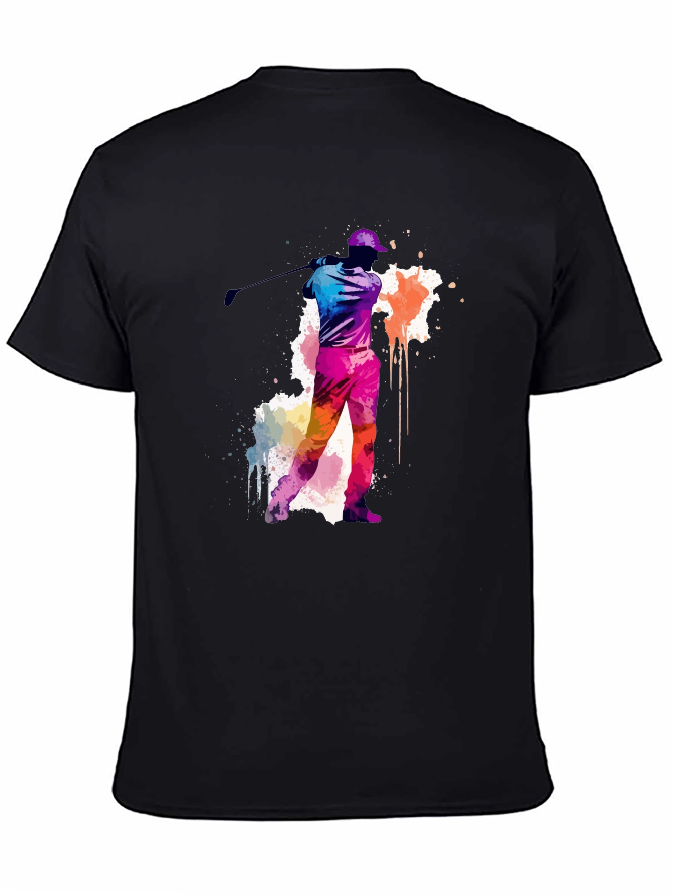 Golfing Watercolor Tee - Black Cotton T-Shirt