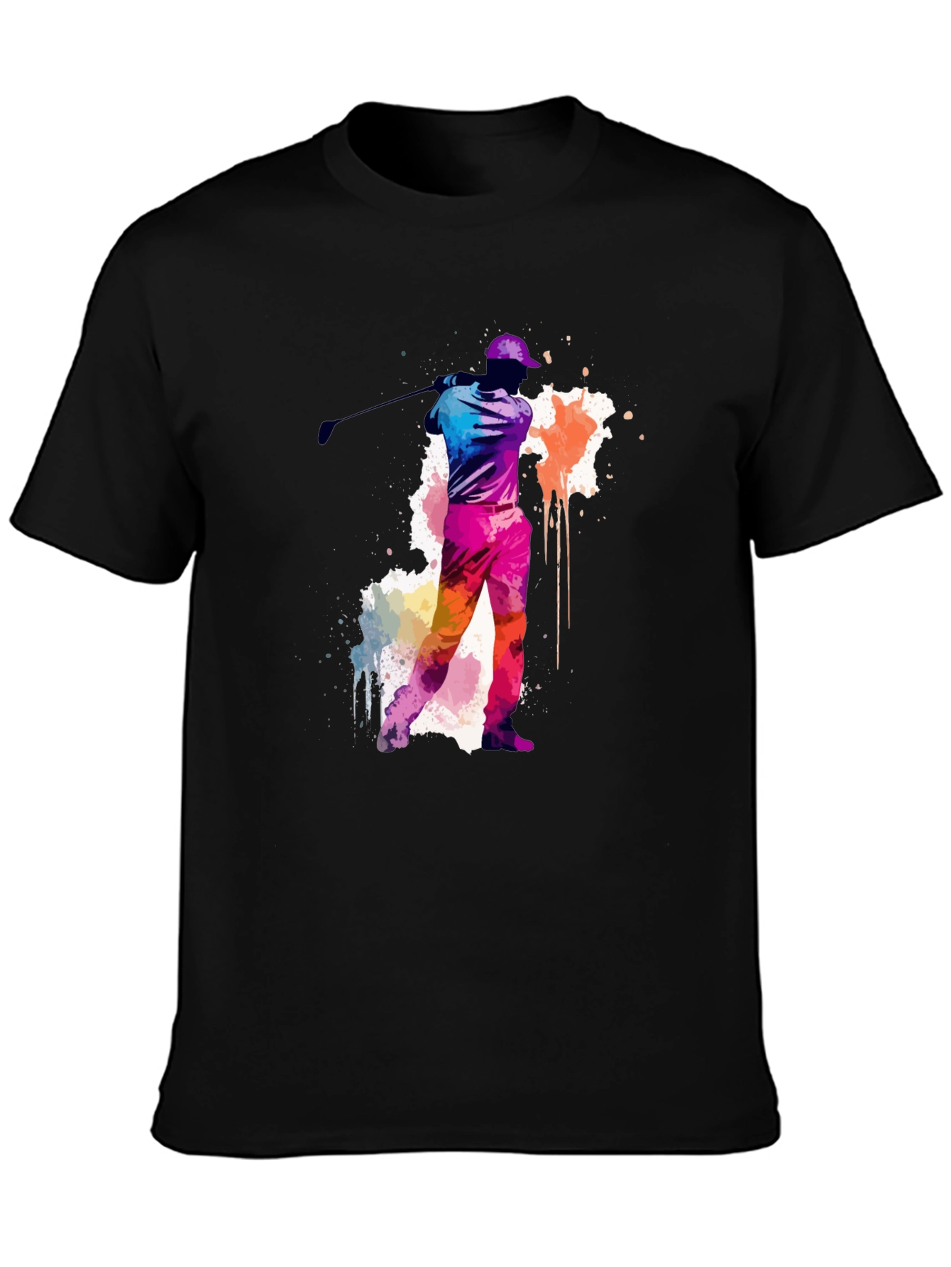 Golfing Watercolor Tee - Black Cotton T-Shirt