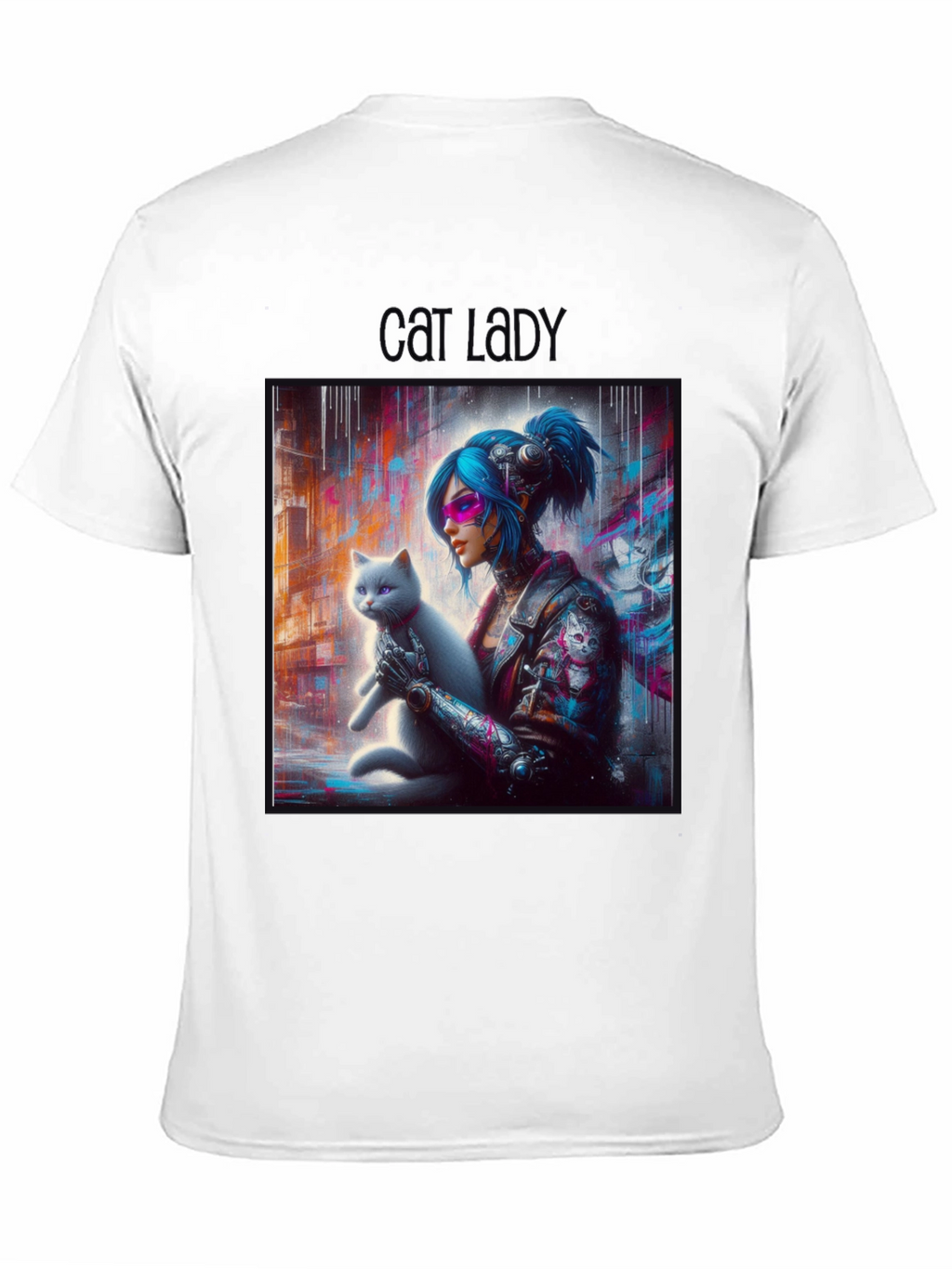 Cyberpunk Cat Lady Graphic Tee - Unisex Black T-Shirt