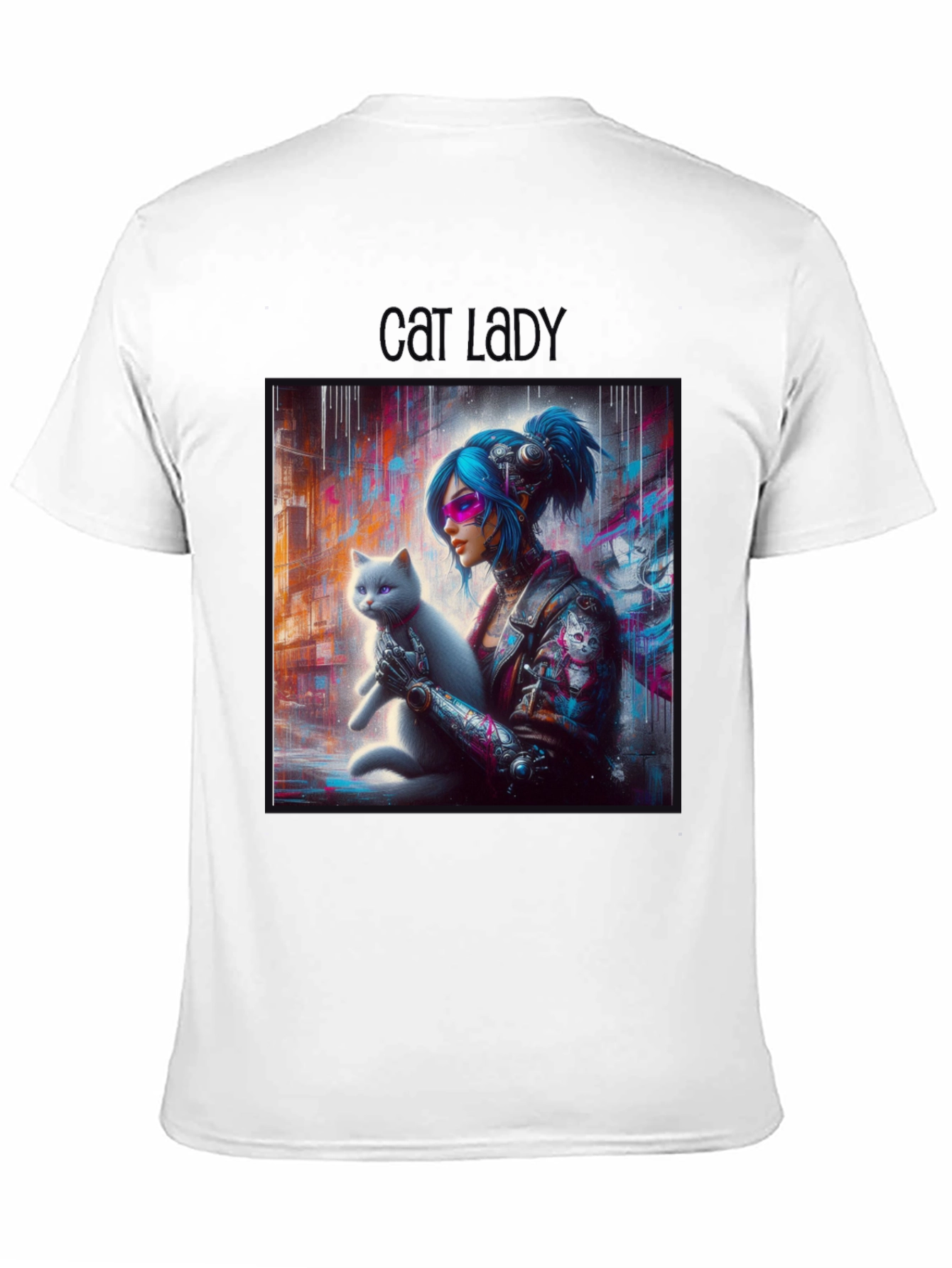 Cyberpunk Cat Lady Graphic Tee - Unisex Black T-Shirt