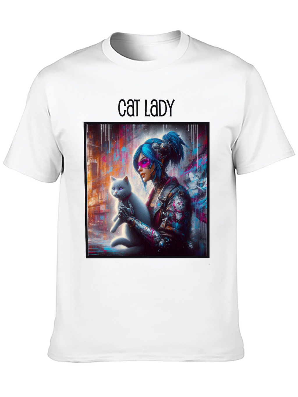 Cyberpunk Cat Lady Graphic Tee - Unisex Black T-Shirt