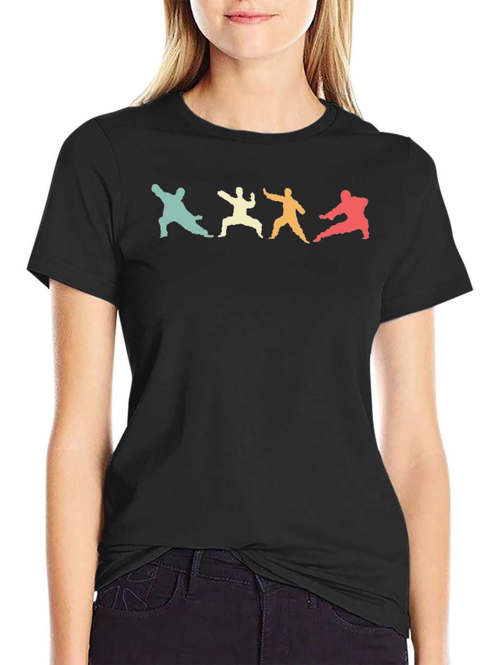 Retro Martial Arts Silhouette Black T-Shirt