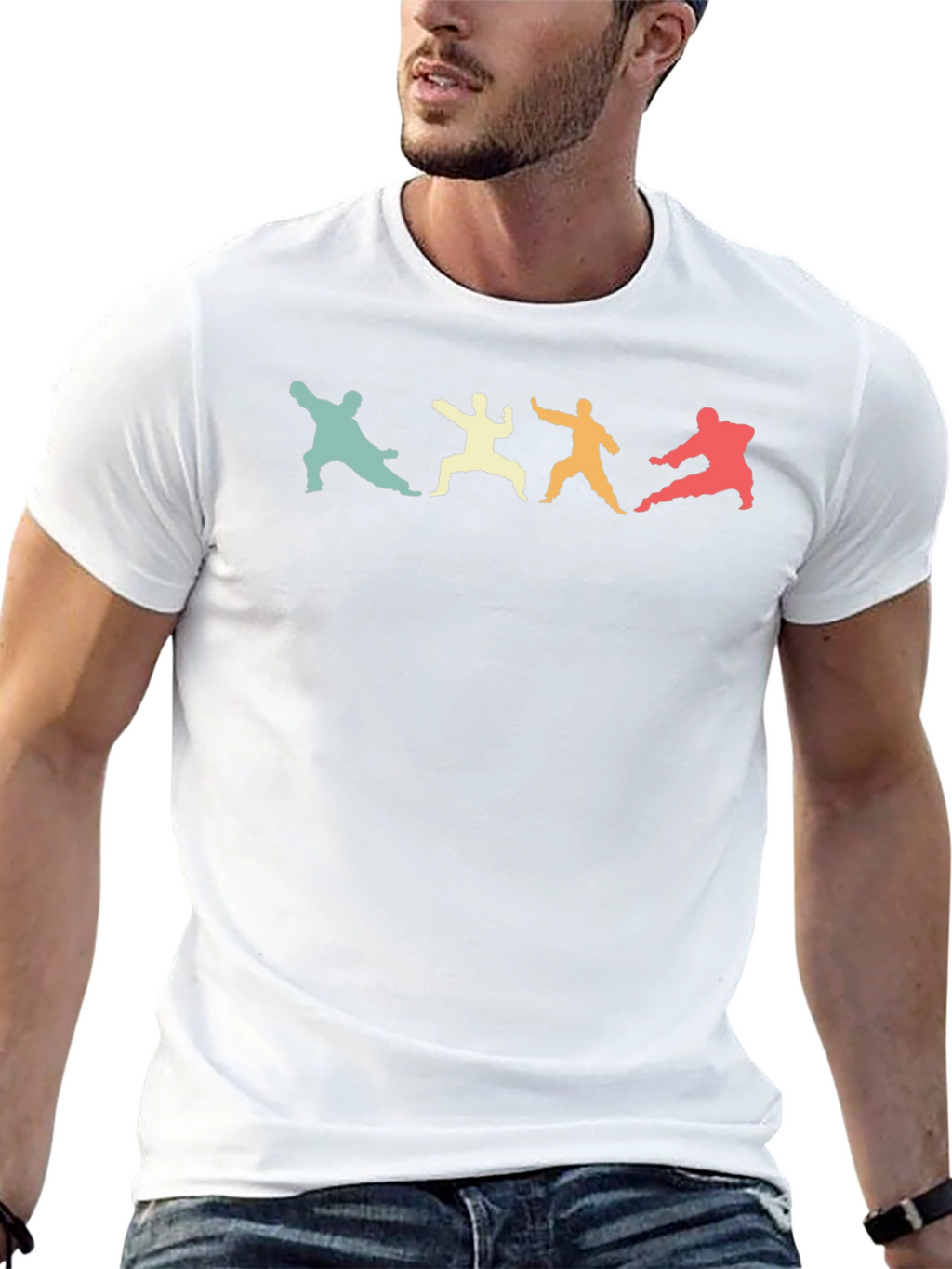 Retro Martial Arts Silhouette Black T-Shirt