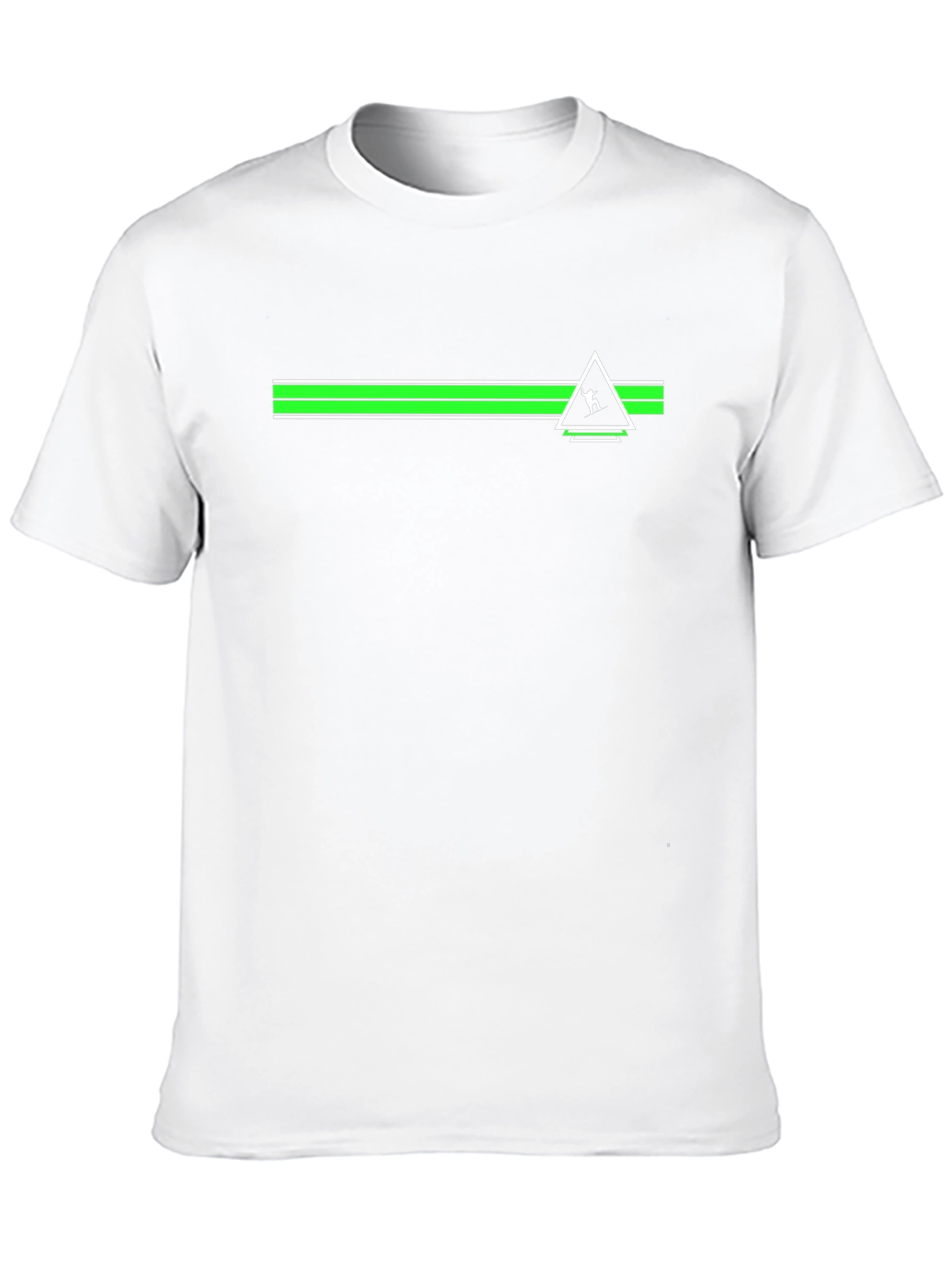 Geometric Green Striped Graphic Black T-Shirt