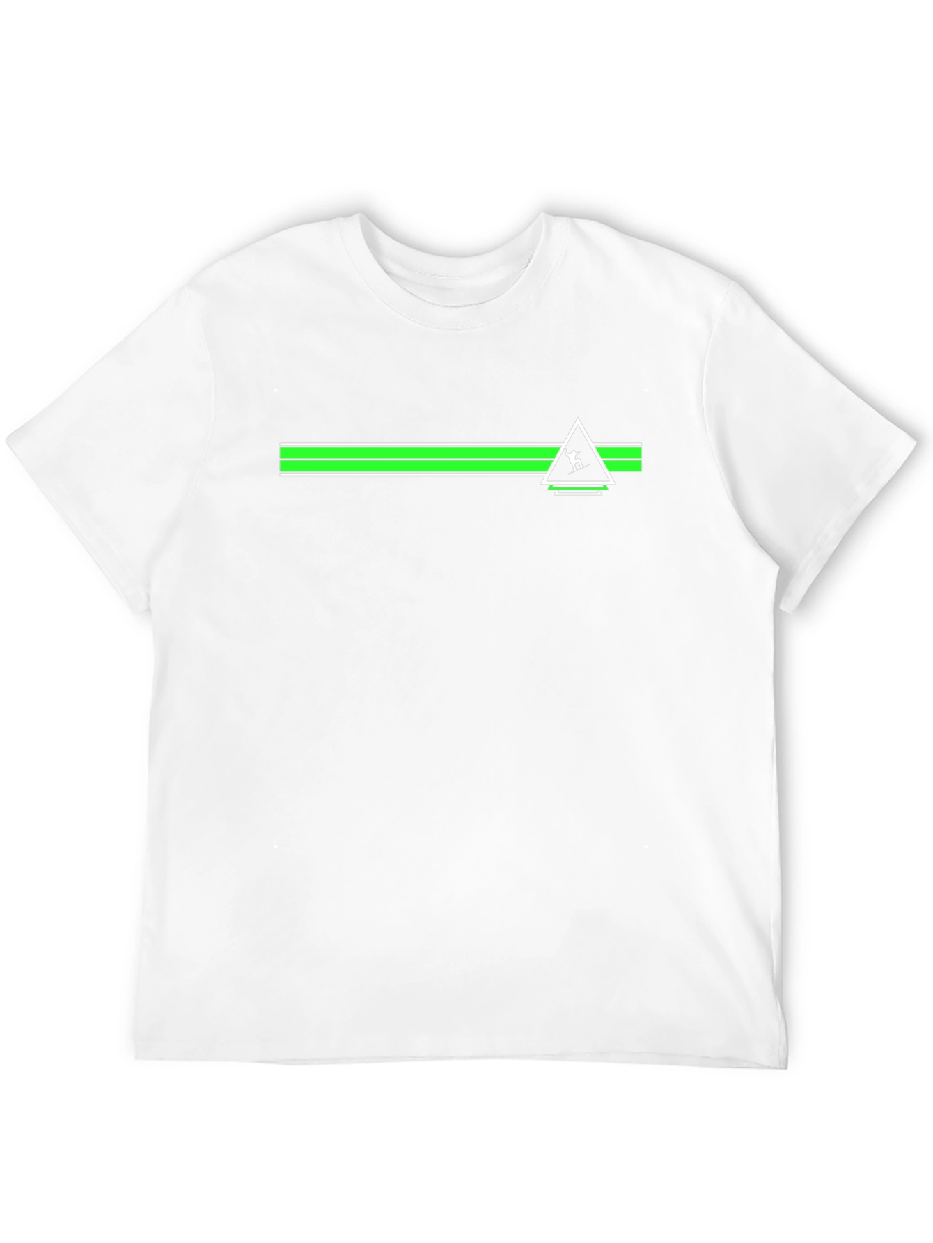 Geometric Green Striped Graphic Black T-Shirt