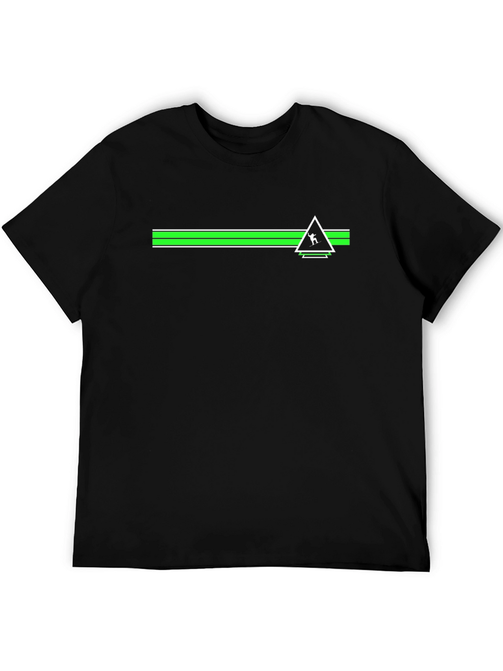 Geometric Green Striped Graphic Black T-Shirt