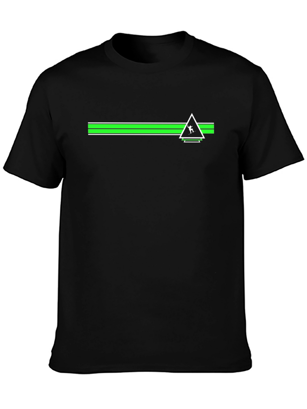 Geometric Green Striped Graphic Black T-Shirt
