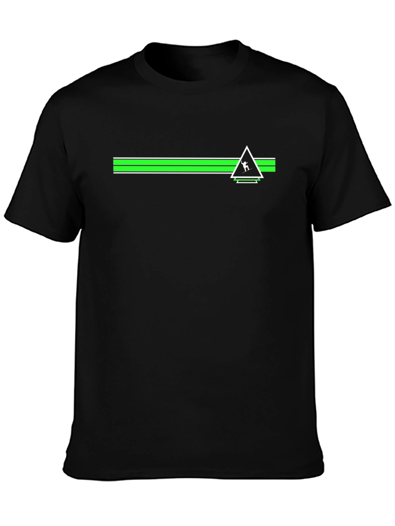 Geometric Green Striped Graphic Black T-Shirt