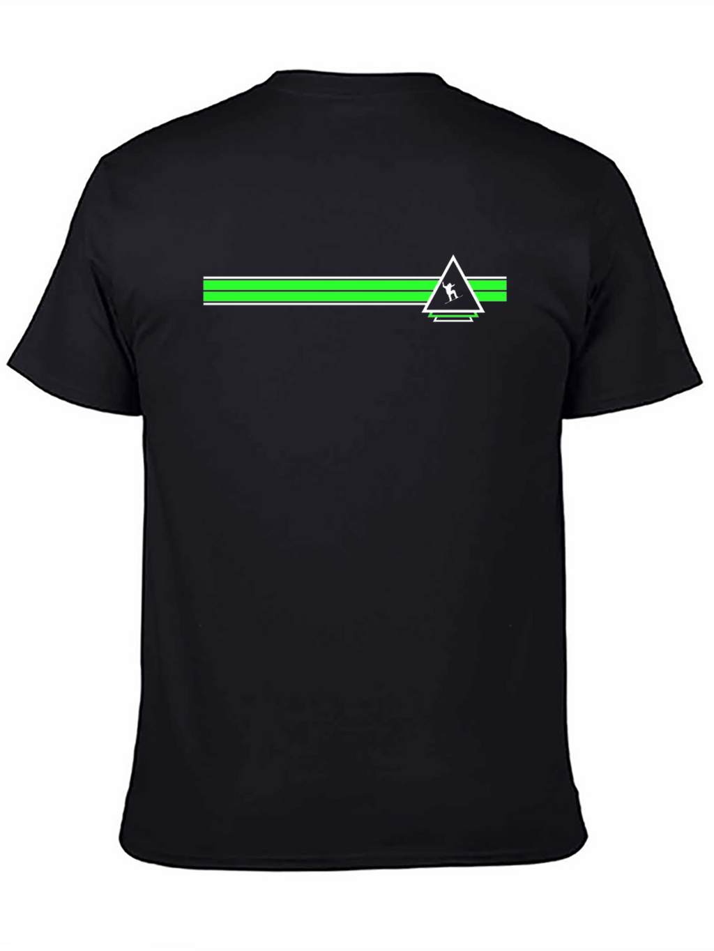 Geometric Green Striped Graphic Black T-Shirt