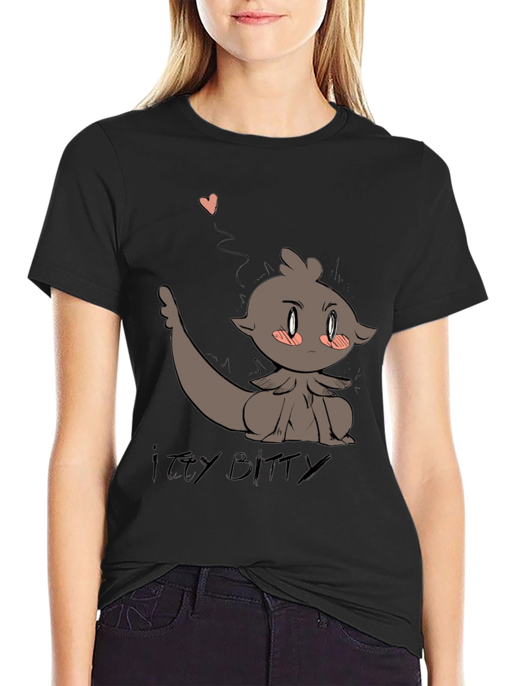 Cute Itty Bitty Cartoon Graphic Black T-Shirt