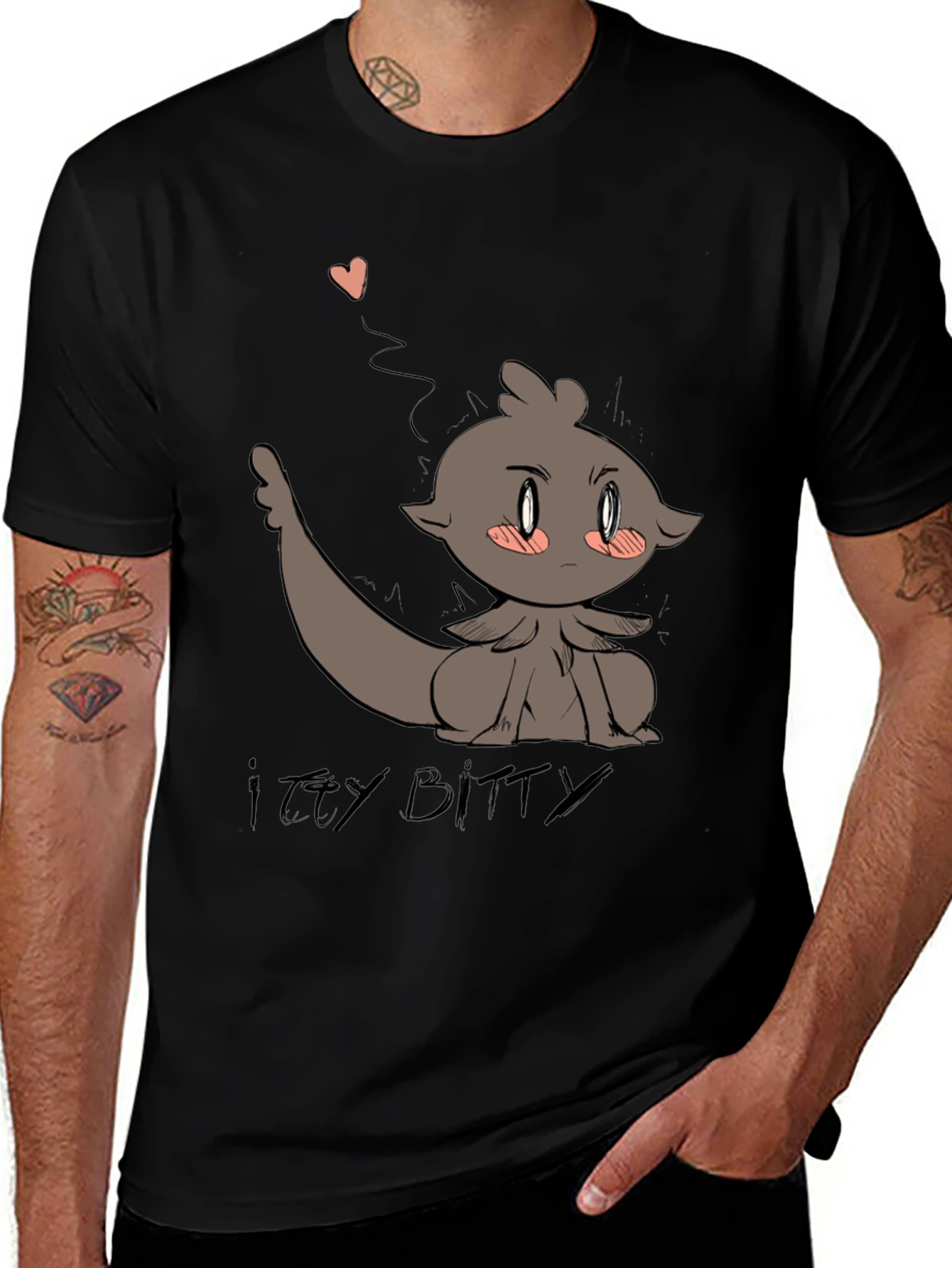 Cute Itty Bitty Cartoon Graphic Black T-Shirt