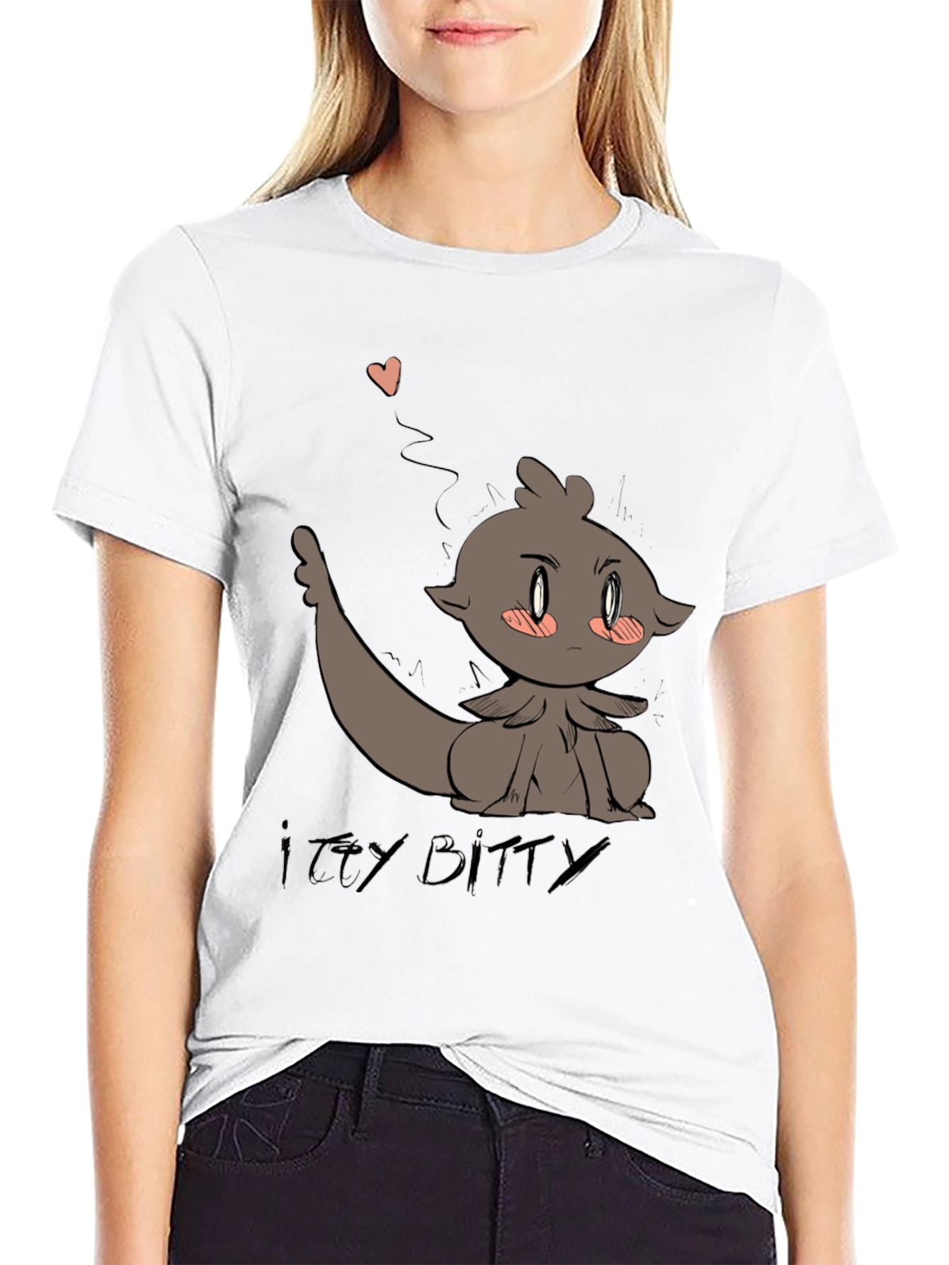Cute Itty Bitty Cartoon Graphic Black T-Shirt