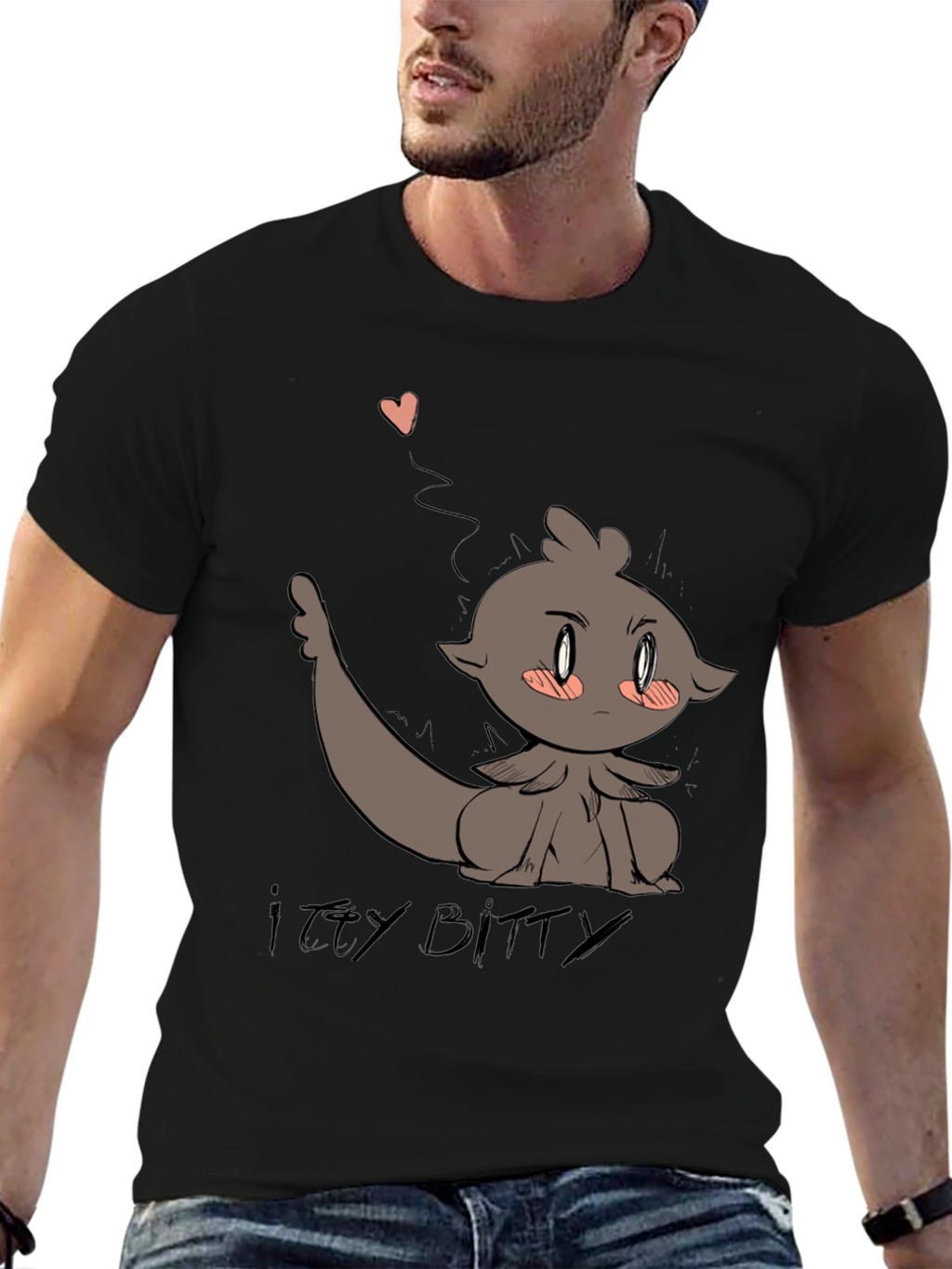 Cute Itty Bitty Cartoon Graphic Black T-Shirt