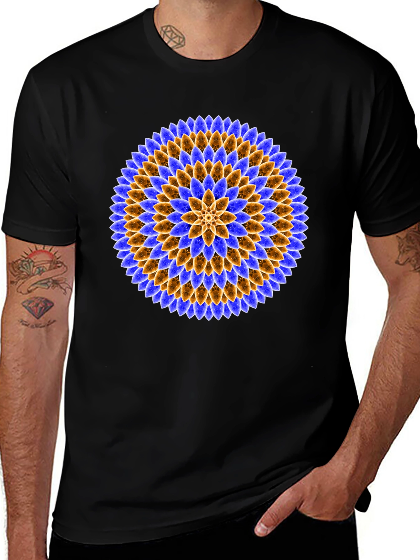 Floral Mandala Graphic Tee - Black Cotton T-Shirt