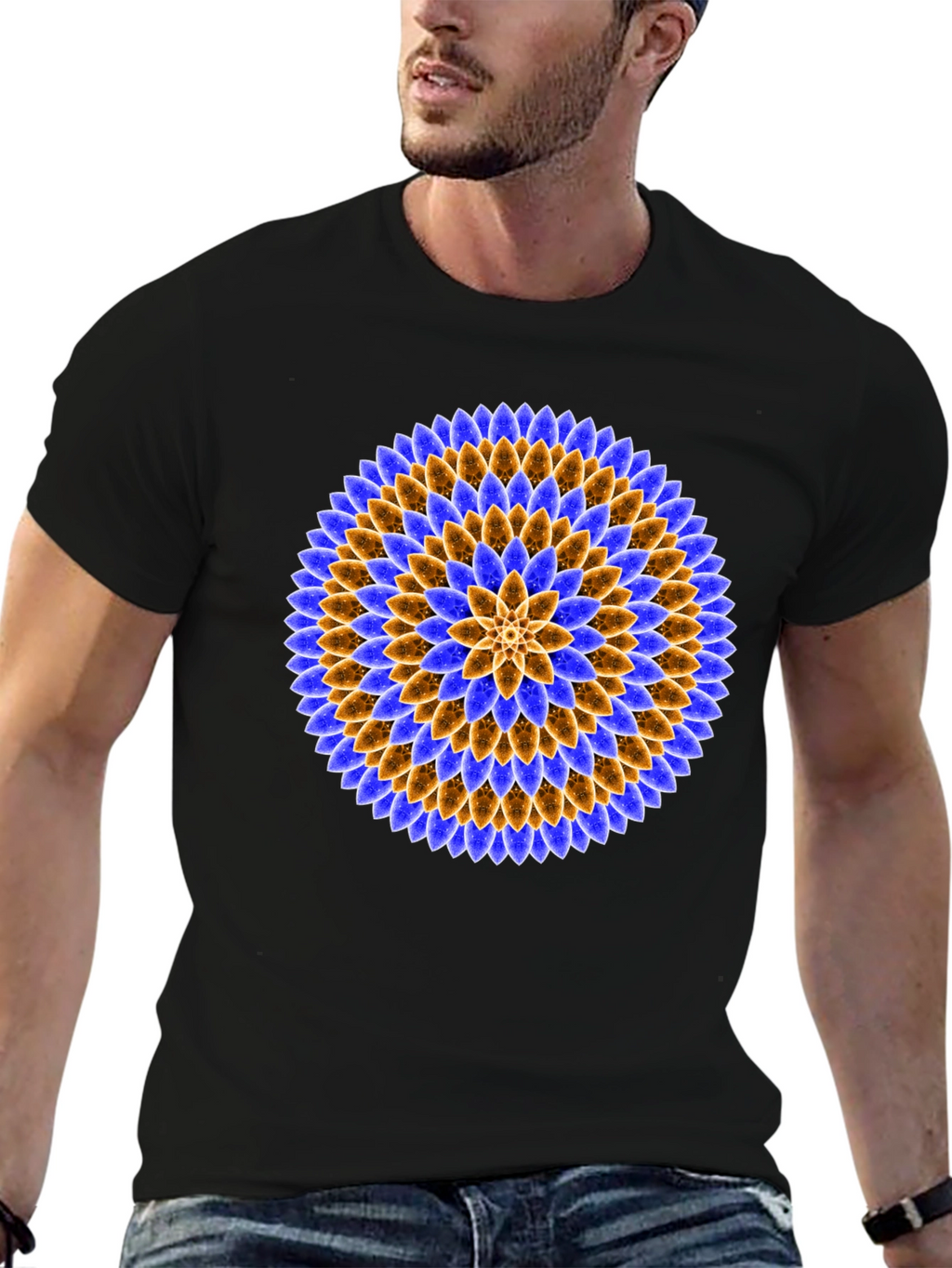 Floral Mandala Graphic Tee - Black Cotton T-Shirt