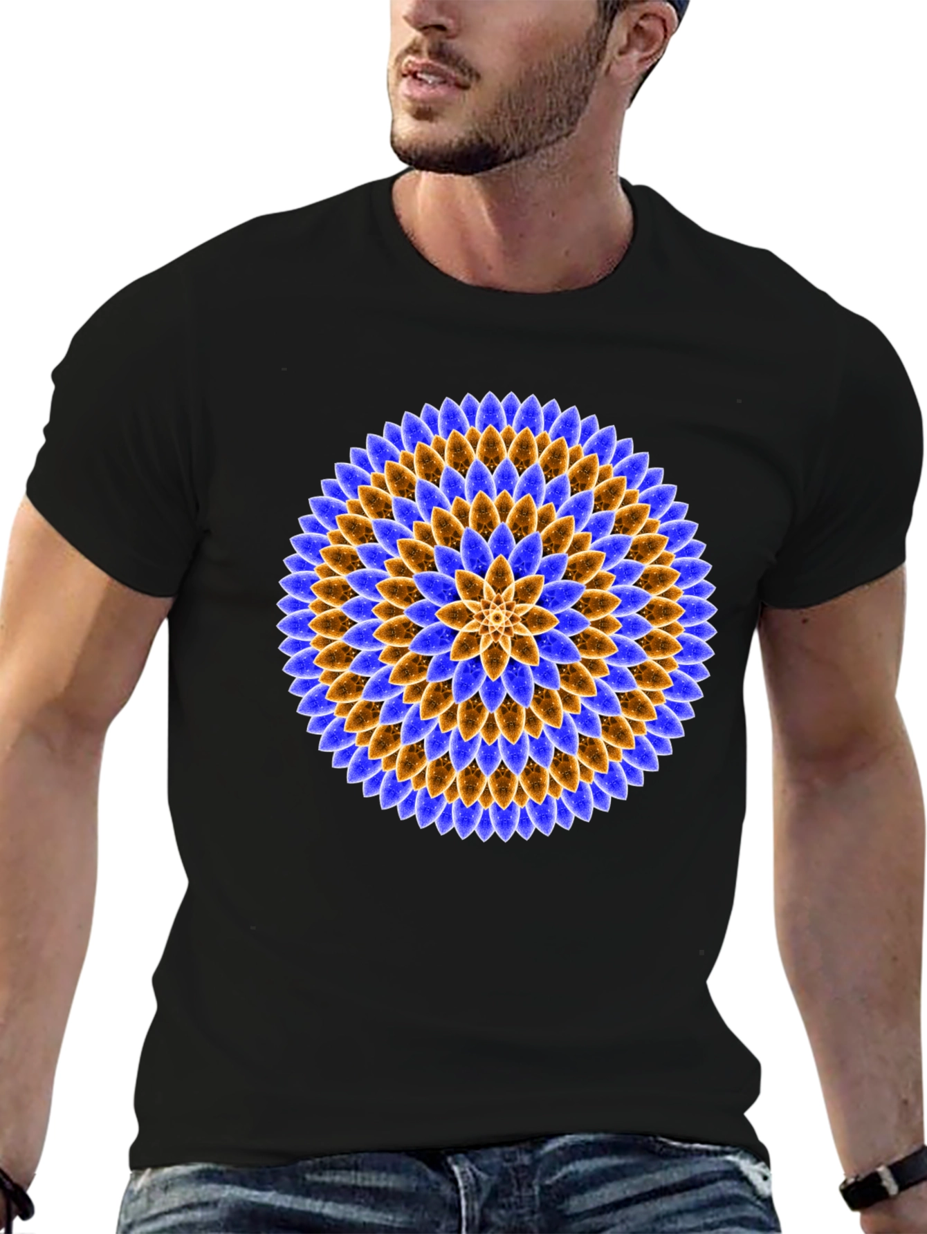 Floral Mandala Graphic Tee - Black Cotton T-Shirt