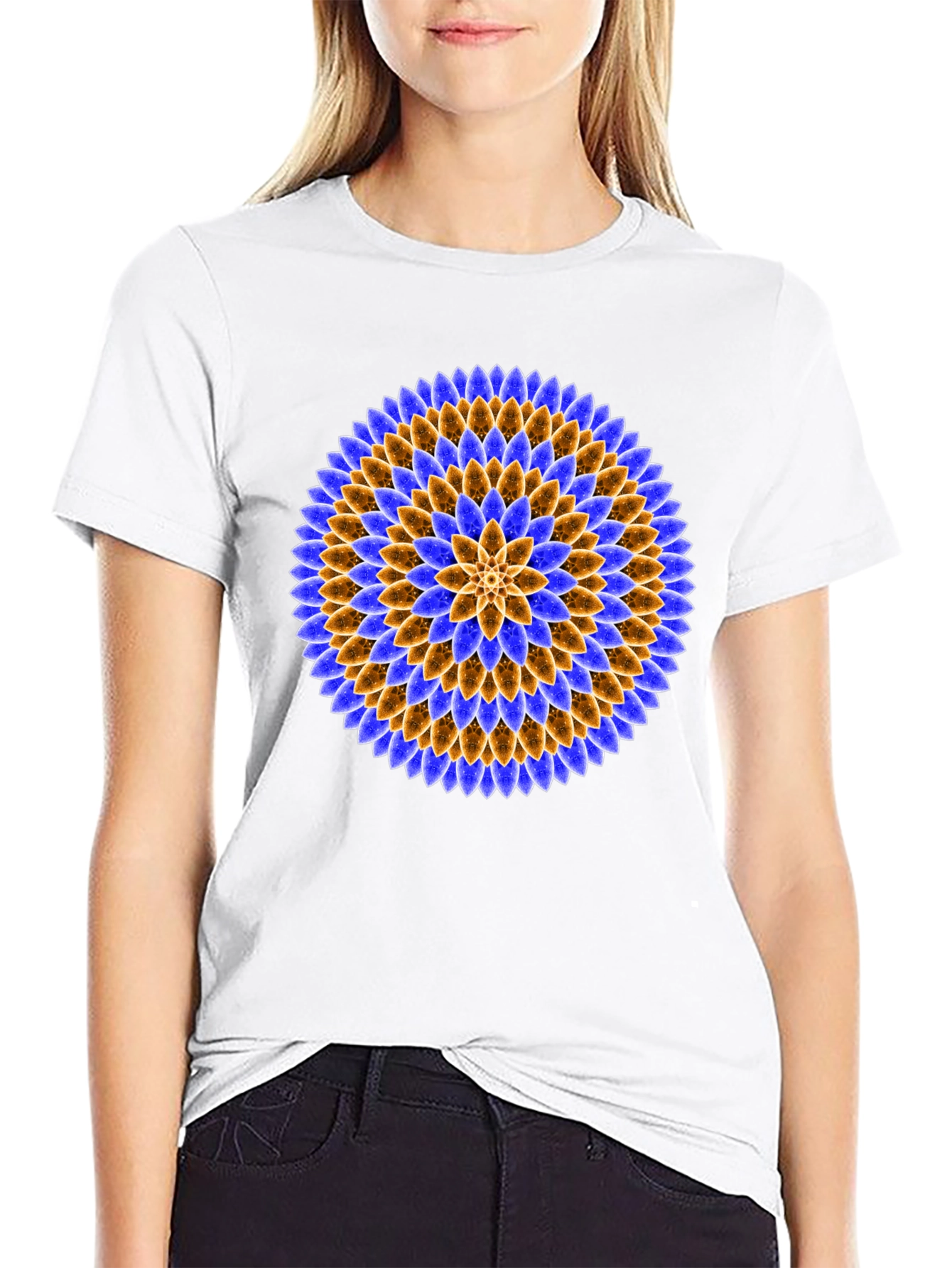 Floral Mandala Graphic Tee - Black Cotton T-Shirt