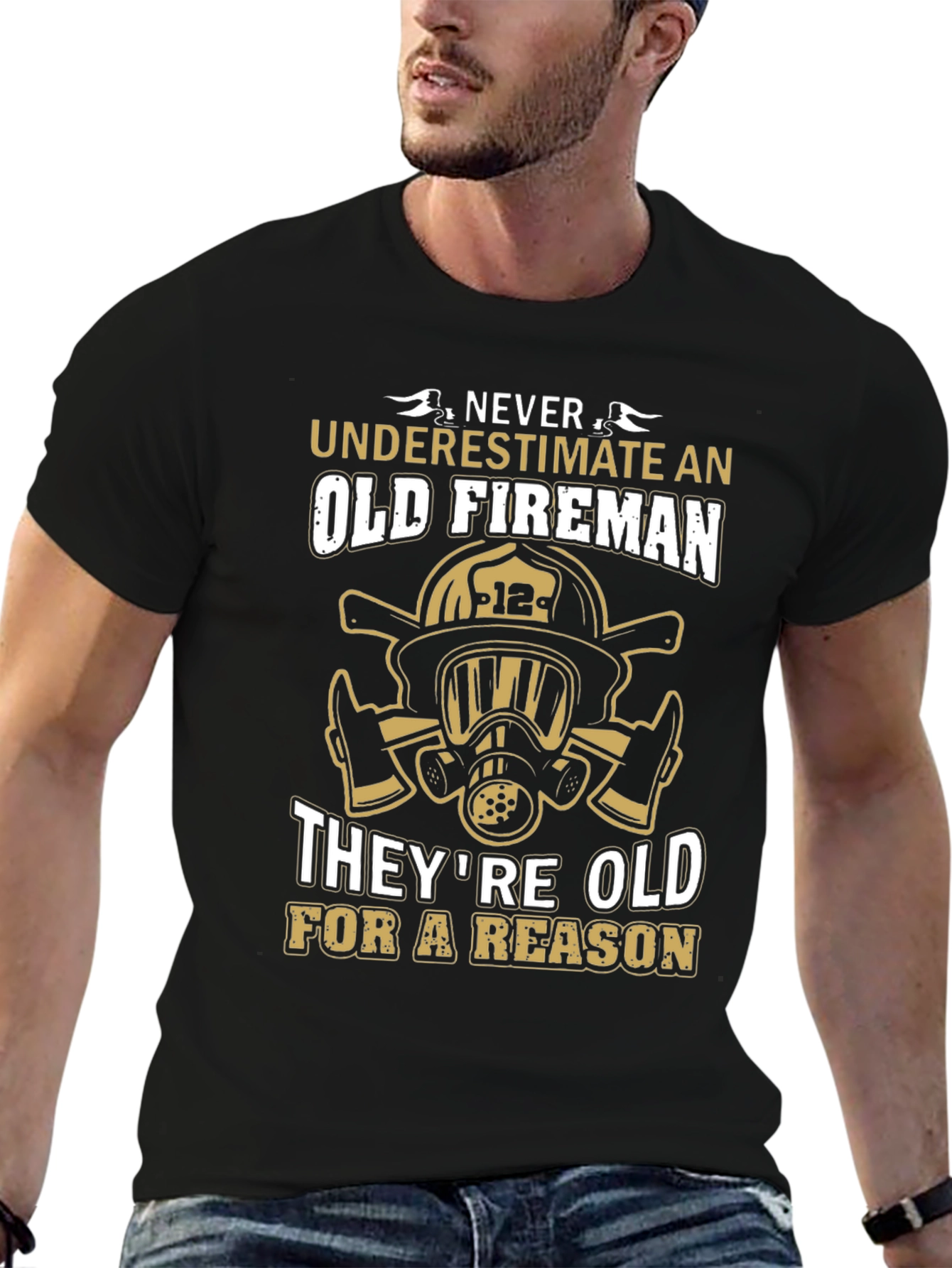 Old Fireman T-Shirt - Black Graphic Tee