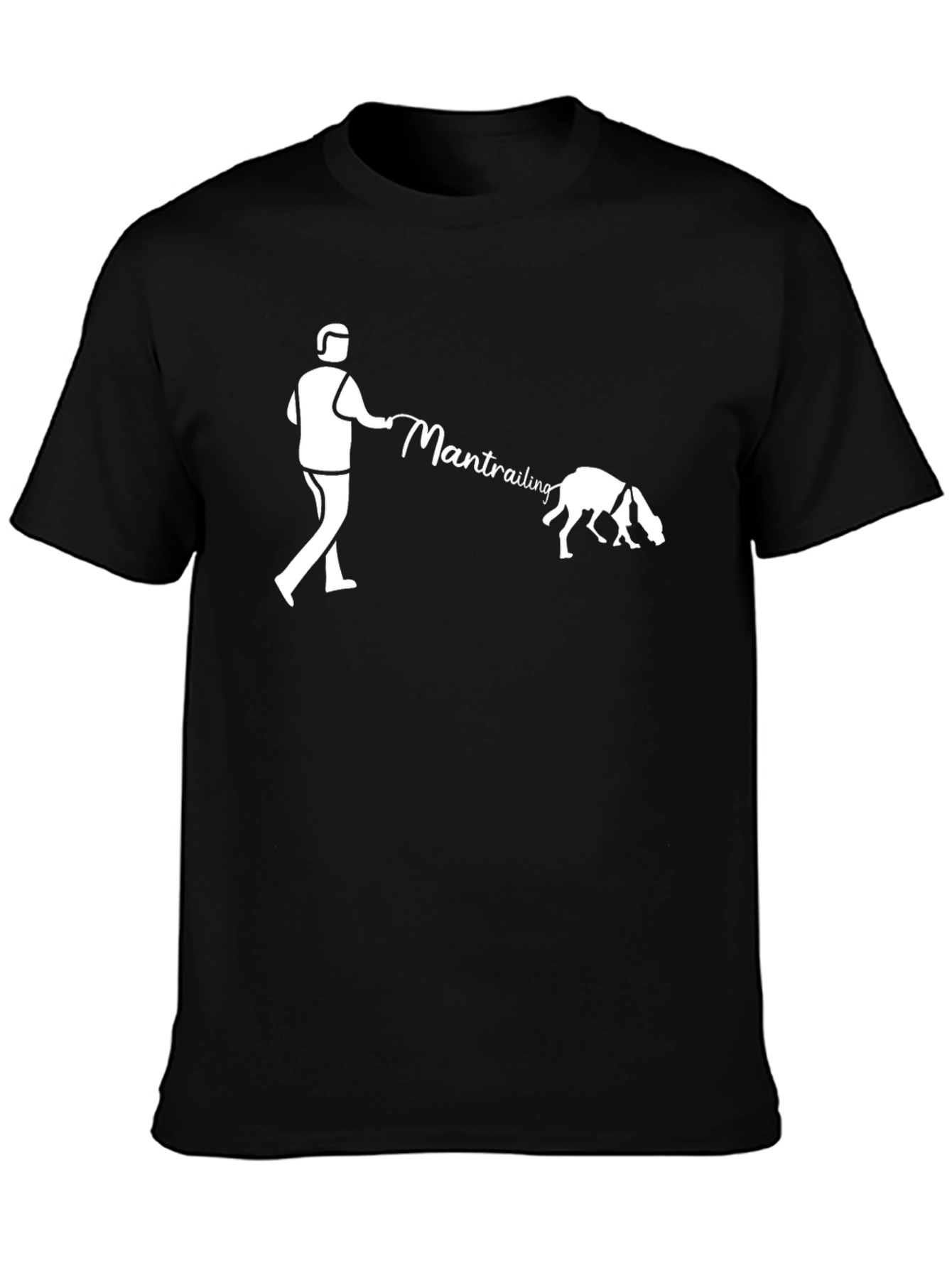 Man Trailing Dog Graphic T-Shirt - Black