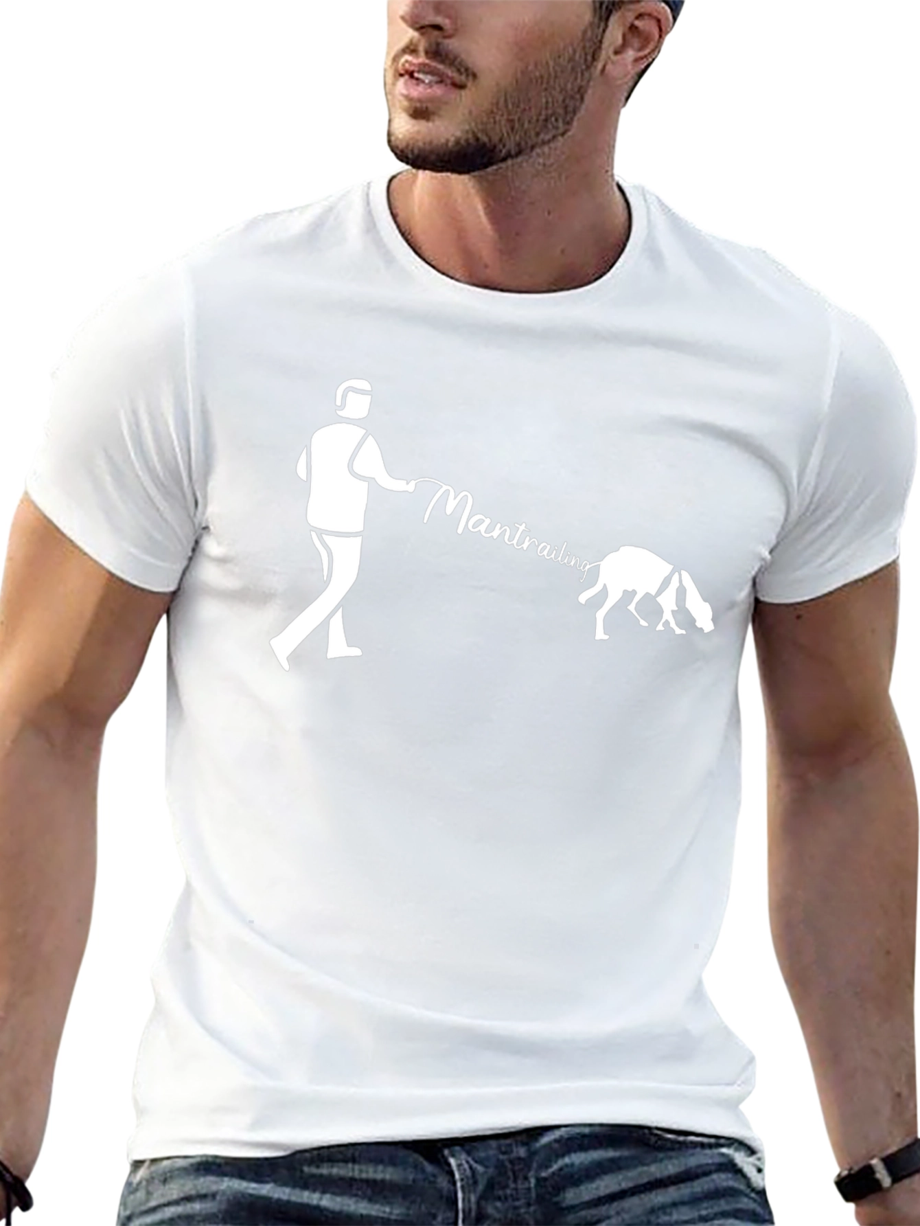 Man Trailing Dog Graphic T-Shirt - Black
