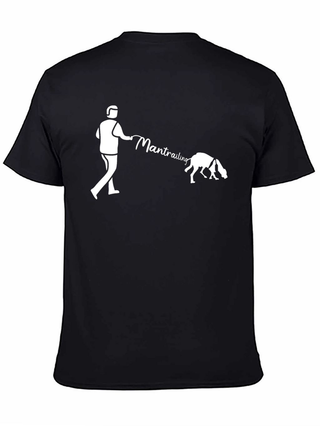 Man Trailing Dog Graphic T-Shirt - Black