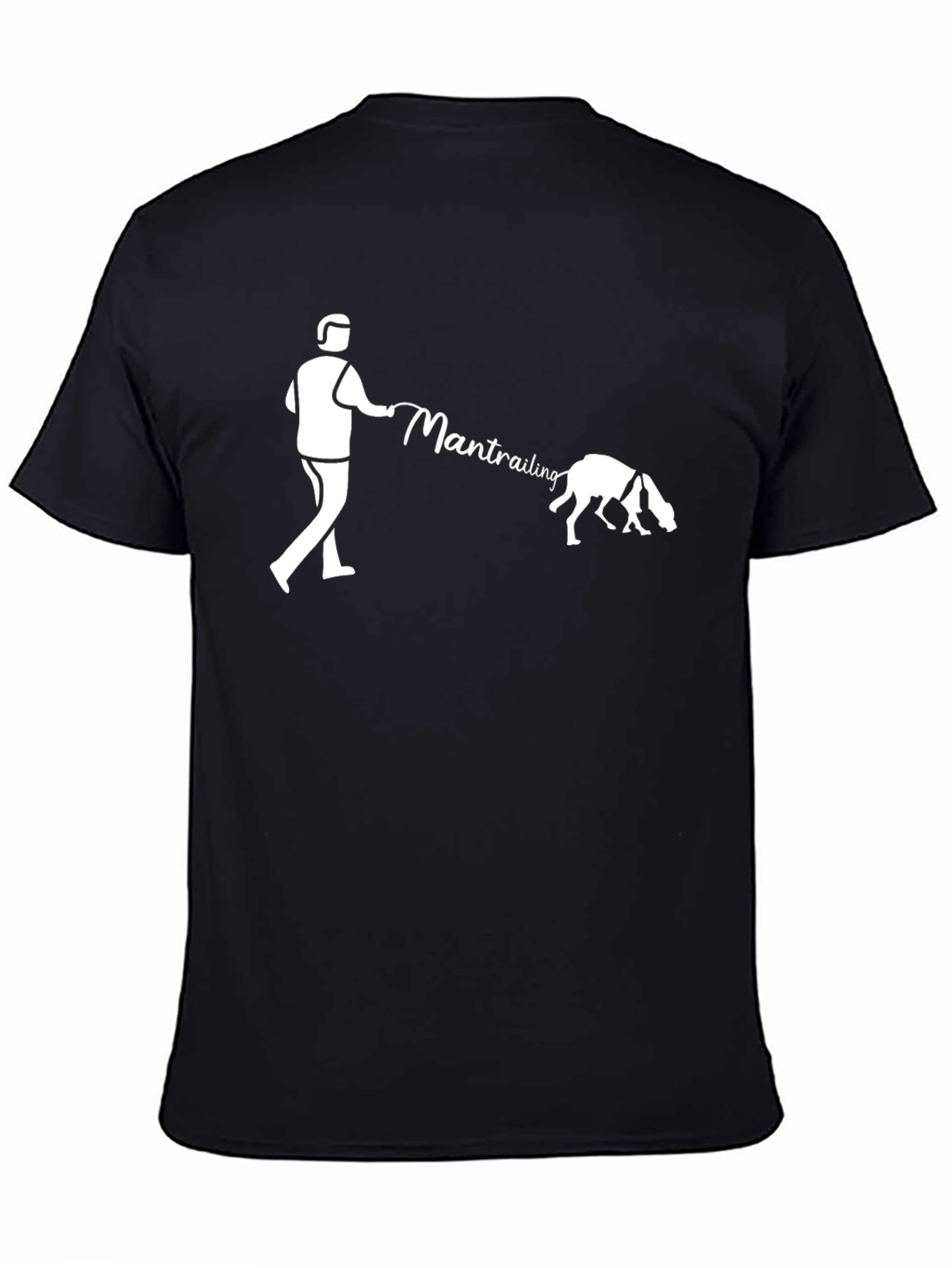 Man Trailing Dog Graphic T-Shirt - Black