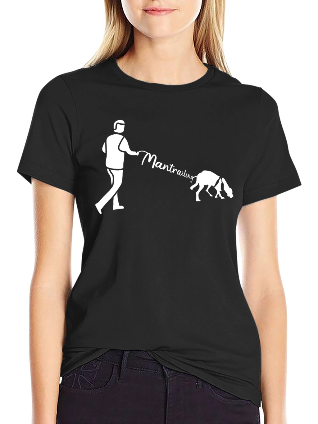 Man Trailing Dog Graphic T-Shirt - Black
