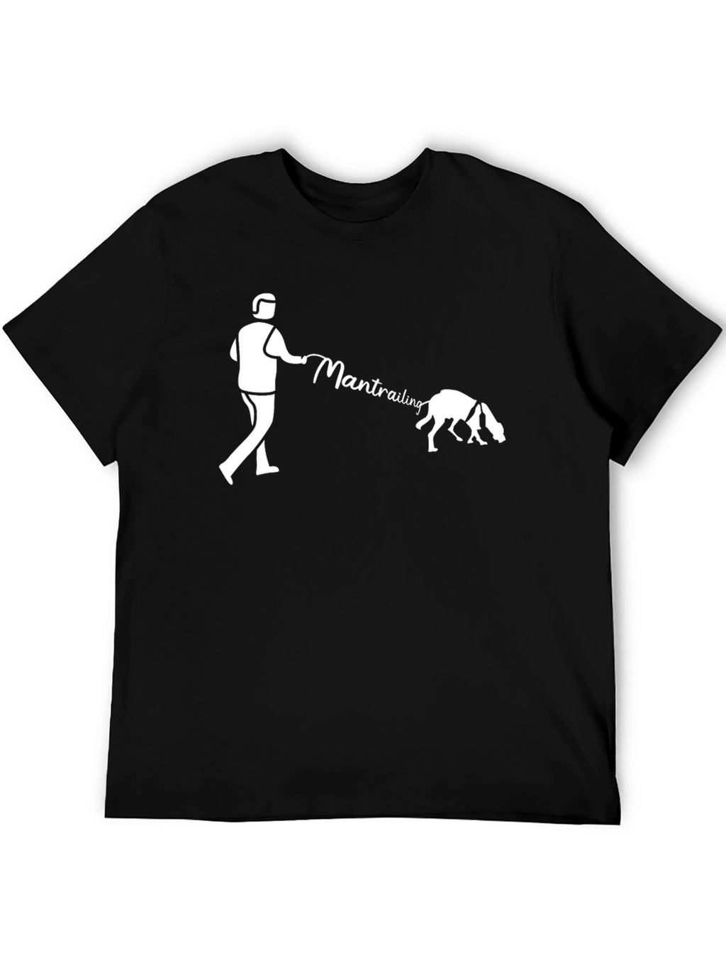 Man Trailing Dog Graphic T-Shirt - Black