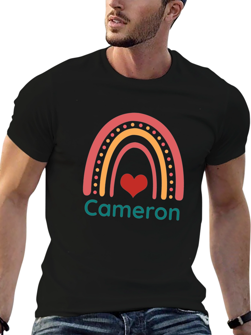 Personalized Cameron Rainbow Heart T-Shirt