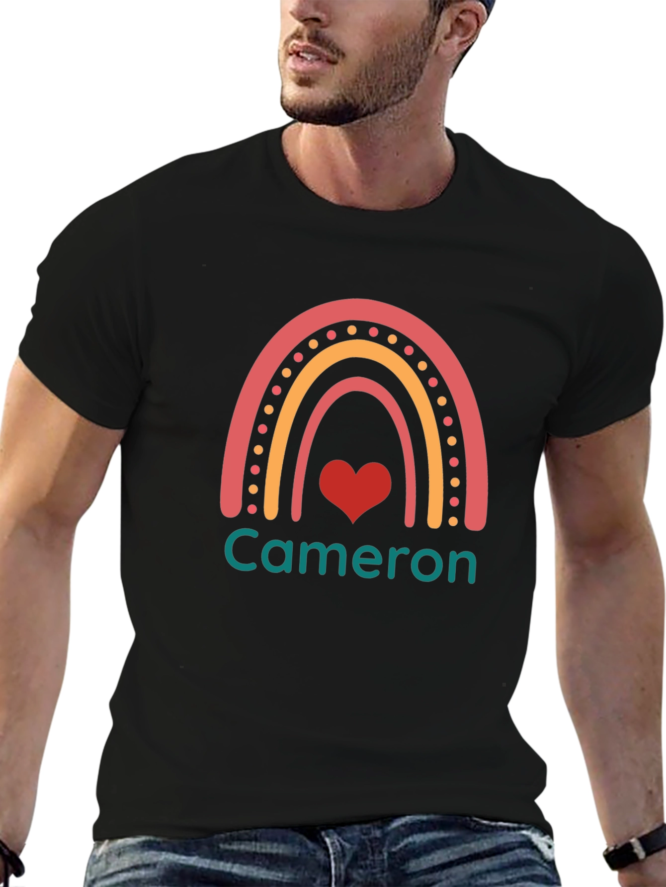 Personalized Cameron Rainbow Heart T-Shirt