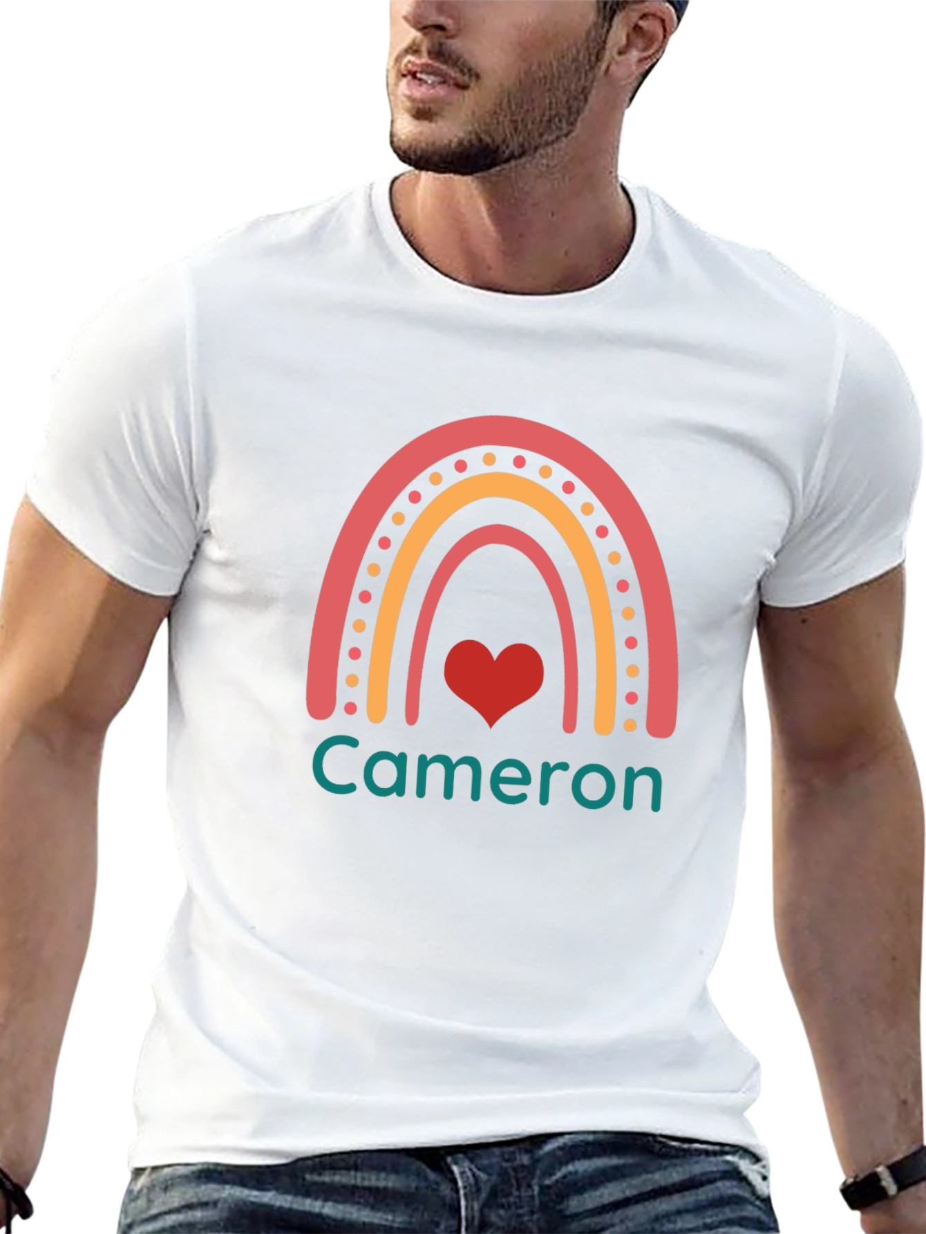 Personalized Cameron Rainbow Heart T-Shirt